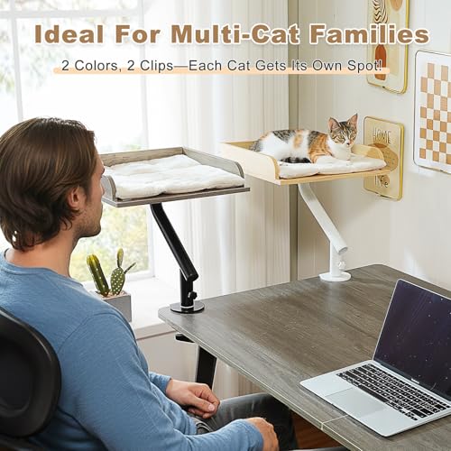 PAWZ Road Katzenbett für Schreibtisch, Holz-Katzenbett für drinnen, Katzenkorb, 360° drehbar & höhenverstellbar, Katzen Hängematte für Kratzen, unterstützt bis zu 23kg, Grau