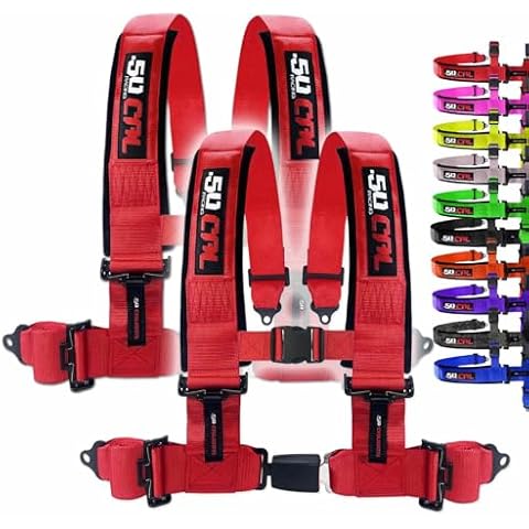 2pc Red 4 Point Harness for Bucket Seat, Push Button Release, 10 Color Options, Racing Harness, Race Car, Off Road, UTV, RZR [6041] Cover