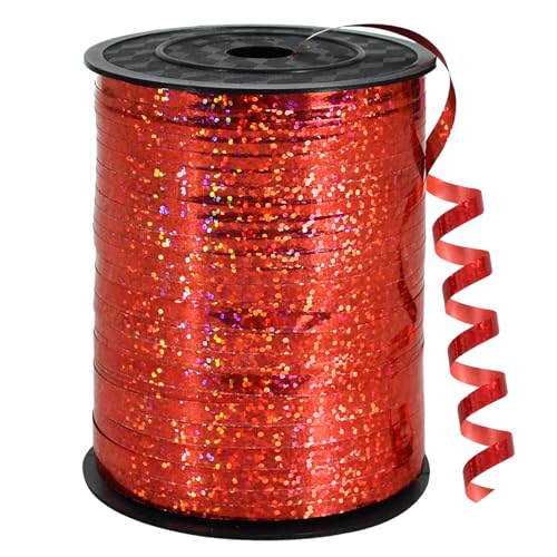 BEISHIDA 500 Yards Red Ribbon Crimped Curling Balloon String Shiny Metallic Roll for Gift Wrapping Ribbon for Birthday Valentines Day Wedding Mothers Day Party Decorations
