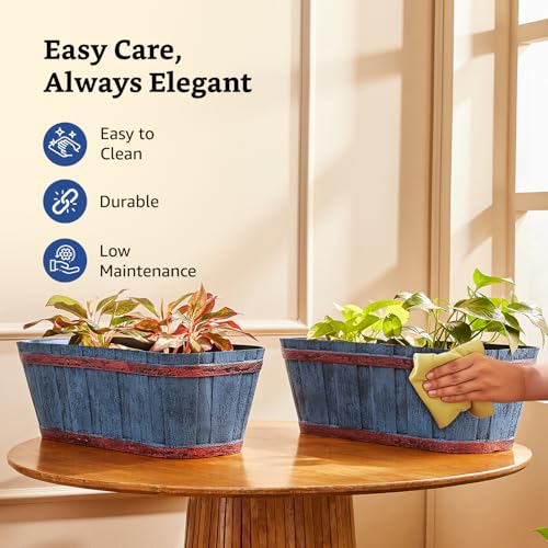 Image of Amazon Brand- Solimo Indoor and Outdoor Rectangular 21 Inch Barrel Flower Planter Pot Best for Terrace /Balcony /Home /Office Decor - Set of 2