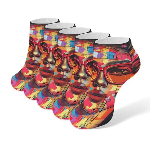 Girl Wearing Sunglasses Socks Low Cut Ankle Sock Short Socks Casual Socks Running Hiking Socks 5 Pairs Unisex