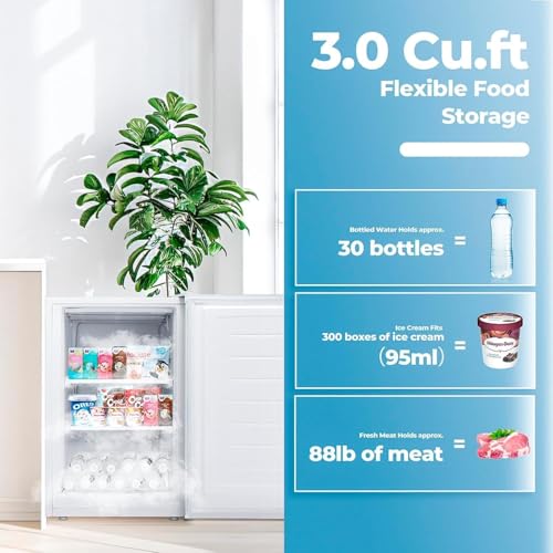 Image of Electactic 3.2 Cu.ft Small Freezer, Mini Upright Freezer with Adjustable Thermostat, Removable Shelves, Reversible Single Door, for Bedroom /Home /Dorms /Apartment (White)