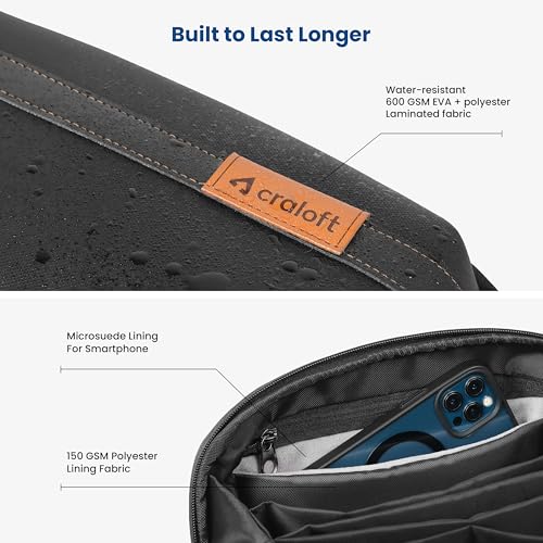 Image of CRALOFT Tech Organizer Pouch - Water-Resistant Polyester Travel Bag for Cables, Chargers, Gadgets, Hard Disk & Electronic Accessories - Multi-Compartment with Smartphone Pocket (Black)