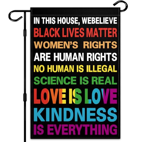 Pride Garden Flag 12x18 Inch In This House We Believe Yard Sign Garden Flag Science Is Real Black Lives Matter Garden Flags for Outside House Yard Garden Decor