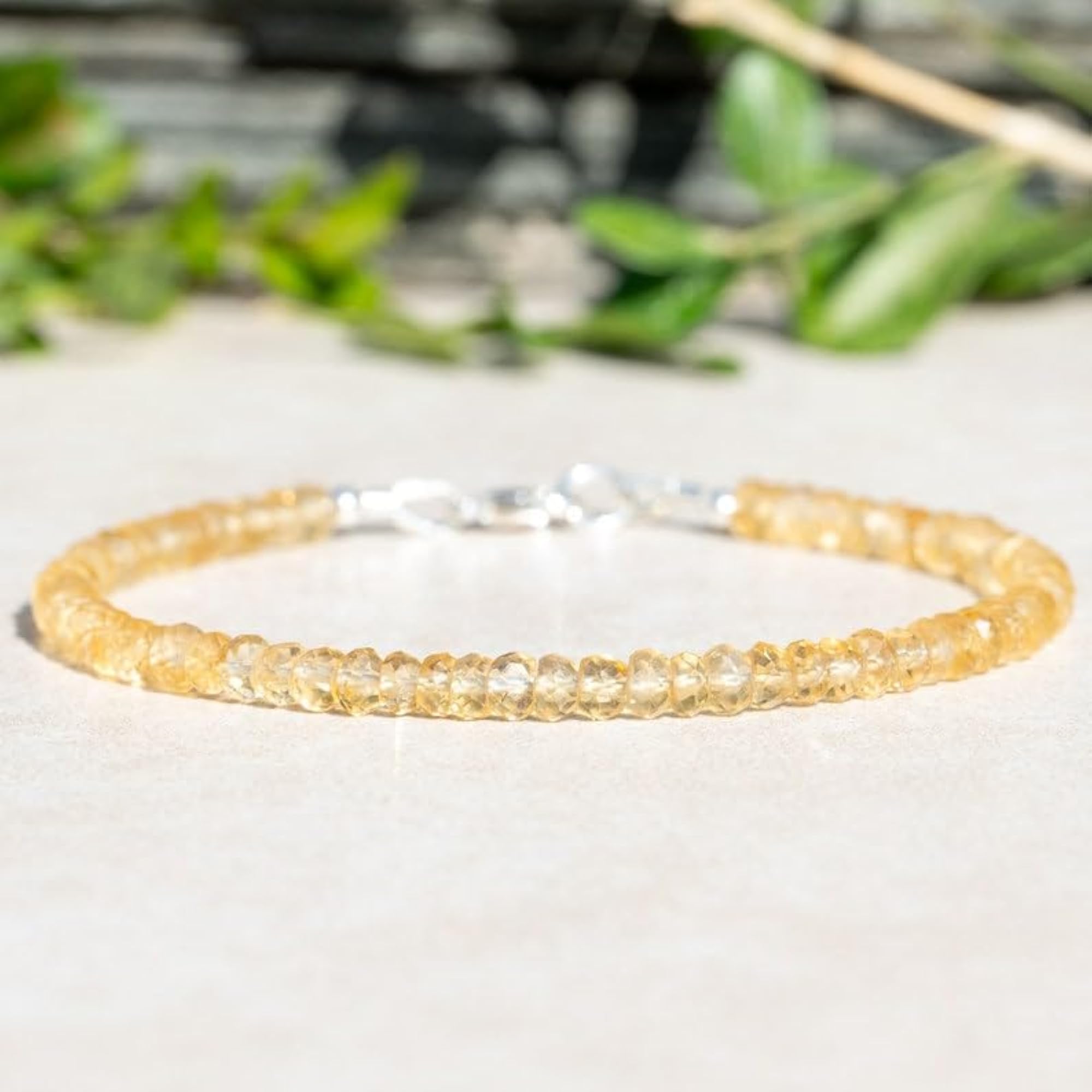 Citrine Rondelle Beaded Bracelet, Adjustable 7 Inch