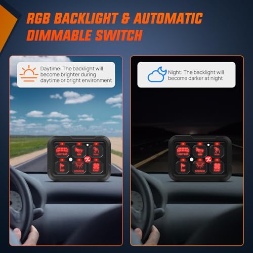 Image of Nilight 6 Gang Switch Panel Relay System w /APP Control Automatic Dimmable | RGB Backlight Panel Circuit Control 2-side Output Fuse Wiring Harness ON Off LED Switch Pod for 12V 24V Car Truck Camper SUV