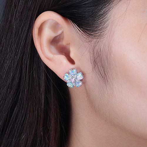 CiNily Womens Flower Opal Stud Earrings,Ladies Rhodium Plated Hypoallergenic Jewelry Big Gemstone Earrings 15mm4