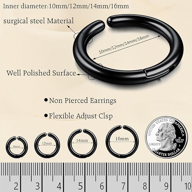 Image of El Regalo 3 Pairs of Unisex Non-Piercing, Clip On Earrings for Girls /Boys /Men /Wome- Surgical Stainless Steel Hypoallergenic Huggie Fake Earrings