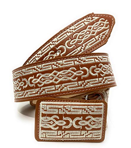Men's Authentic Charro Saddle western Rodeo Belt, Cinto Charro Bordado Pitiado Style Vaquero Belt (36)