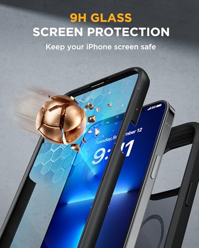 Image of Miracase Magnetic for iPhone 13 Pro Max Case 6.7 inch, (Compatible with MagSafe) Upgrade Full-Body Clear Phone Bumper Case with Built-in 9H Tempered Glass Screen Protector, Magnetic Matte Black