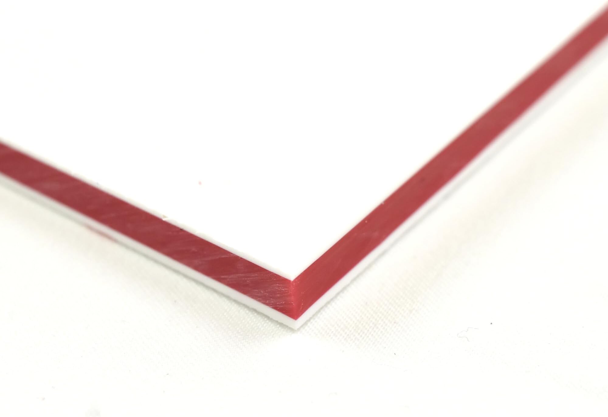 BuyPlastic King ColorCore Plastic Sheet 3/4" x 24" x 24" White-Red-White Color Core, HDPE Board, High Density Polyethylene Panel