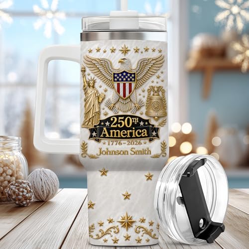Image of Personalized 250th Anniversary Of America Tumbler - Custom Patriotic USA Flag 1776-2026 Gifts - US Eagle Freedom Cup 40oz A7 - American Independence Celebration Gifts For Men Women