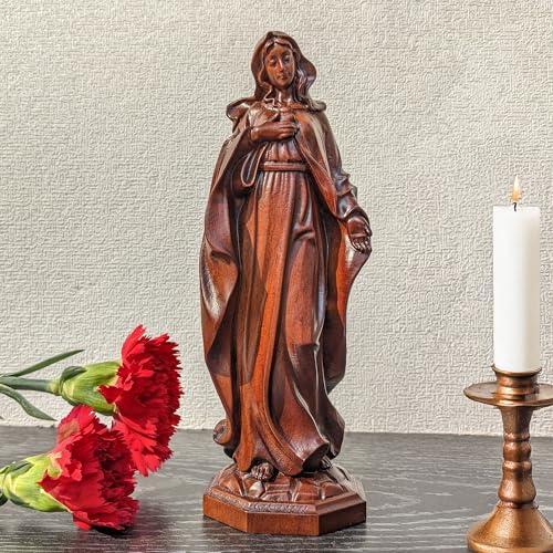 Estatua Virgen María de Madera Oscura 8 Pulgadas miniatura 4