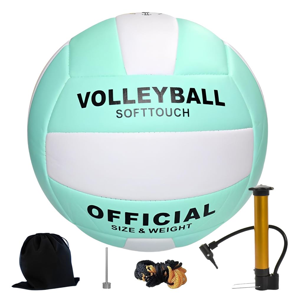 Volleyball Official Size 5, Girls Volleyball, Waterproof Volleyball Ball with Pump, Mesh Bag, Ball Bag, Soft Beach Volleyball for Women Indoor, Outdoor, Beach, Gym, Youth Juniors and Teens (Green)