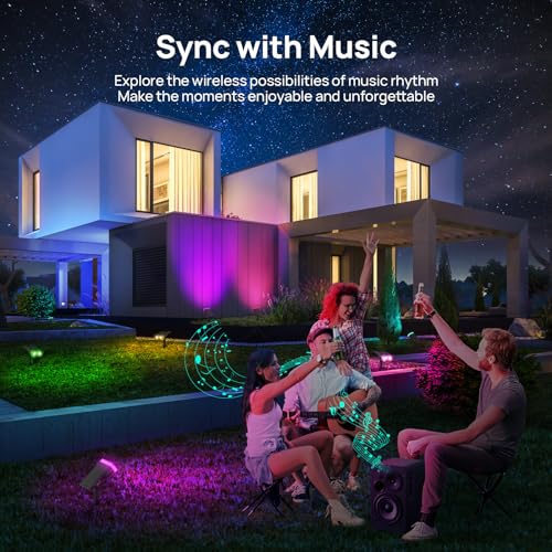 Linkind Smart Solar Lights Outdoor SL5 with Motion Sensor, APP Control Color Changing Spot Lights Outdoor, Halloween Decorations, IP65 Landscape Lighting for Yard, Garden (4 Pack with hub)
