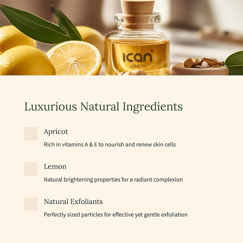 ICan London Apricot & Lemon Face & Body Scrub, Exfoliating and Detoxifying, 500ml, 368 g (Pack of 1) - Image 4