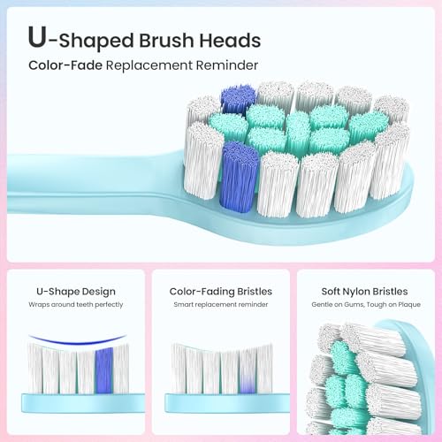 YUNCHI Elektrische Zahnbürste, Schallzahnbürste für Erwachsene & Kinder - 40000 VPM, USB-C Aufladbar, 5 Putzmodi mit Intelligente Merkfunktion, 8 Bürstenköpfe + Reiseetui, Blau – Bild 8