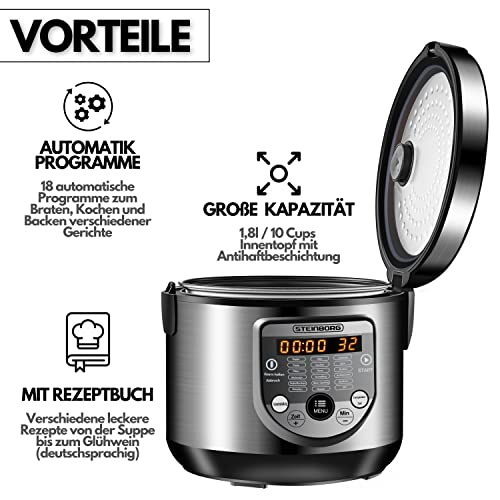 Pentola Multiuso 18 in 1 - 900 Watt, 5 Litri, Cuoci Riso, A Vapore, Padella per Saltare, Yogurt e Pressione - immagine 6