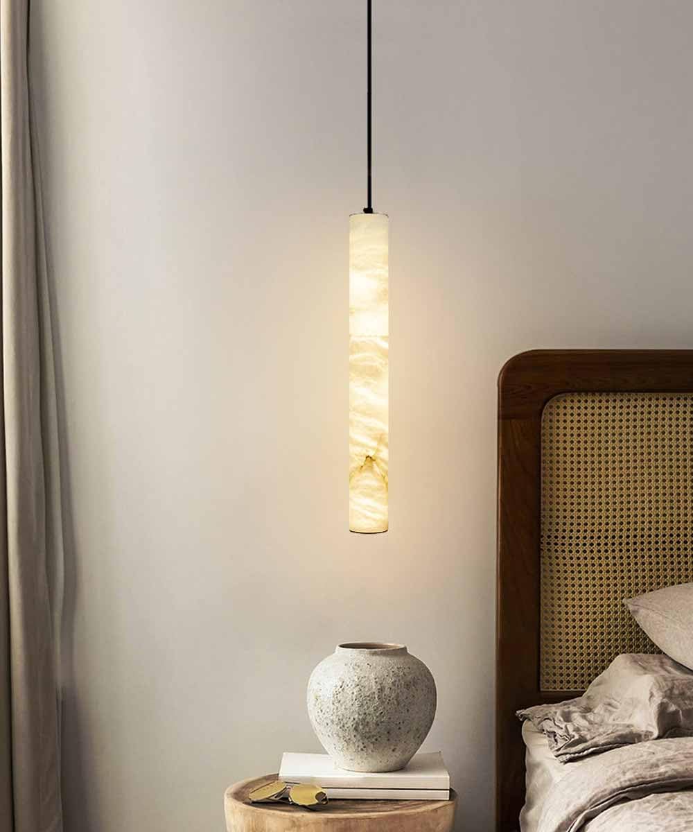Lámpara colgante de tubo de alabastro, negra, 30 cm, iluminación LED.