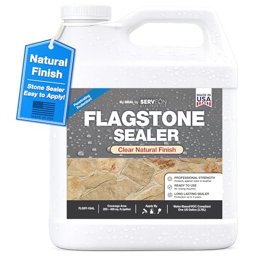 Flagstone Sealer (Clear Natural Finish) Water-Based Penetrating Commercial Grade Natural Stone Sealer - Outdoor Indoor Waterproof Protection Pavers Floors Pool Decks Patio Surfaces (1 Gallon) FLGST