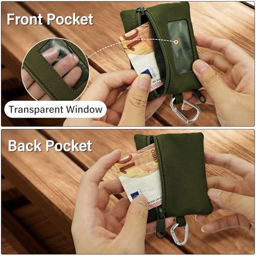 Image of Mini Molle Pouch Bag, Portable Tactical Bag with Hook and ID Window, Outdoor EDC Molle Pouch Wallet for Waist Bag or Credit Card for Hiking and Traveling (Military Green)