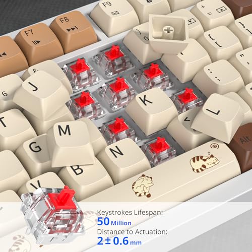 Image of 75% Mechanical Gaming Keyboard Coffee Cat, Hot Swappable RGB Backlit Cute Keyboard with Knob, Gasket Mount USB Wired Key Board, 82 Keys Linear Red Switch Keyboards (82 Coffee Cat)