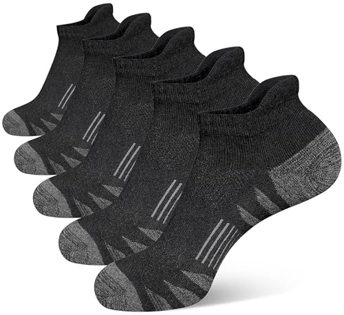 Men's Athletic Cushioned Cotton Socks Anti-blister Wicking Breathable Running Ankle Socks 5 Pairs