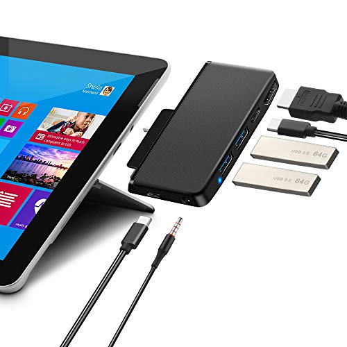 Surkit Surface Go USB C Hub HDMI Docking Station, 4K HDMI, USB 3.0 x 2, USB Type C x 1(Data), USB Type C x 1(PD Charge), Audio Output(Headset). Portable Accessories for Surface Go