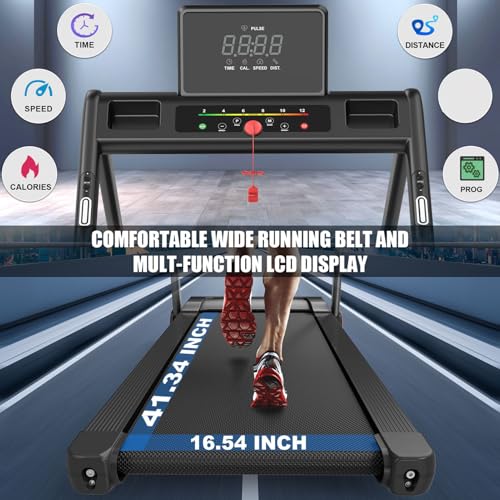 Image of Foldable Treadmill with Incline, Treadmills for Home with Handlebars, Quiet Brushless Small Space Portable Running Walking Machine with Bluetooth APP & Pulse Monitor