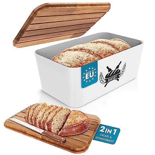 WOHNOASE® Brotkasten [FÜR ALLE BROTSORTEN] - inkl. 2 in 1 Deckel/Schneidebrett - Brotbox Kunststoff (BPA frei) - Brotaufbewahrung - (zertifiziertes Holz) - Toastbrot Aufbewahrungsbox - Bread Box