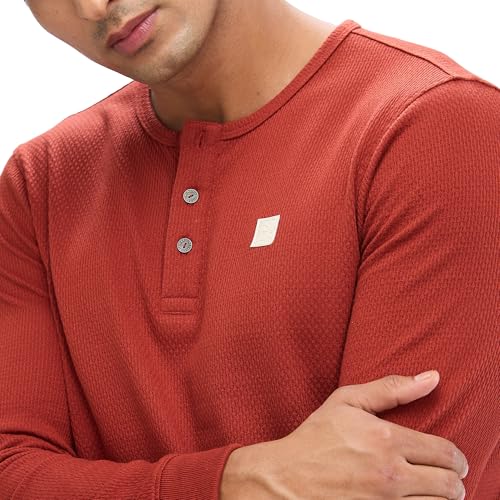 Image of Spykar Men's Slim Fit Henley Neck Full Sleeve Solid Casual T-Shirt