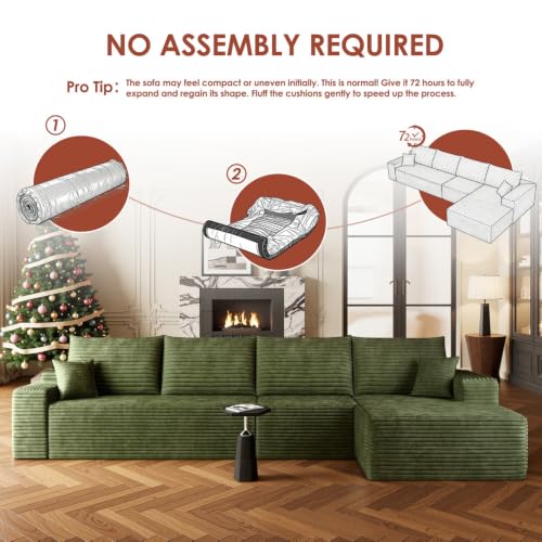 Image of Boneless Couch, Modular Sectional Couches for Living Room, U-Shaped Cloud Couch Sofa with Deep Seat, Fluffy Corduroy Upholstered Corner Sofa