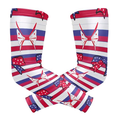 Takiito Independence Day Bows Arm Sleeves for Men Women, Cooling Arm Sleeve UV Sun Protection Compression Arm Sleeve, Breathable & Moisture Wicking