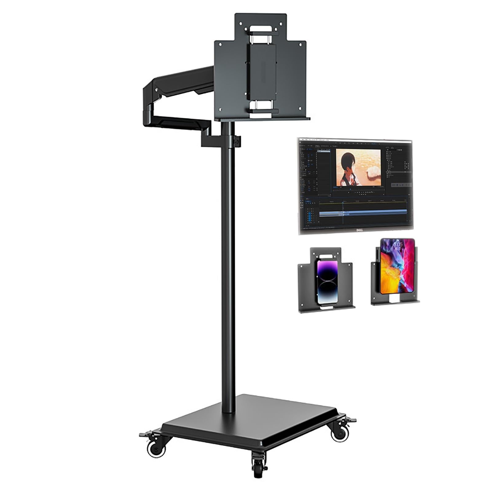 Leggio per Telefono/Tablet/E-Reader/Monitor, Altezza Regolabile e Angolo, Supporto Tablet con Base Pesante e Ruote