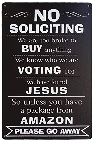Exclusive LASMINE Funny No Soliciting Sign,No Trespassing Sign,Please Go Away,Metal Door Signs for Home Business Black 8X12 Inch