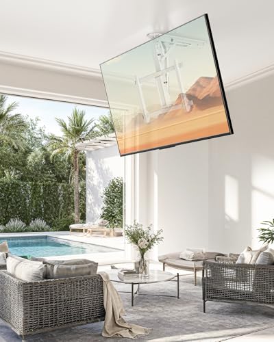 Image of Perlegear Electric Ceiling TV Mount with Remote for 32-70 inch Flat and Curved Screen TVs up to 88 lbs, Max VESA 600x400, Motorized TV Ceiling Mount Flip Down for Flat Roof, Drop Down Ceiling Mount