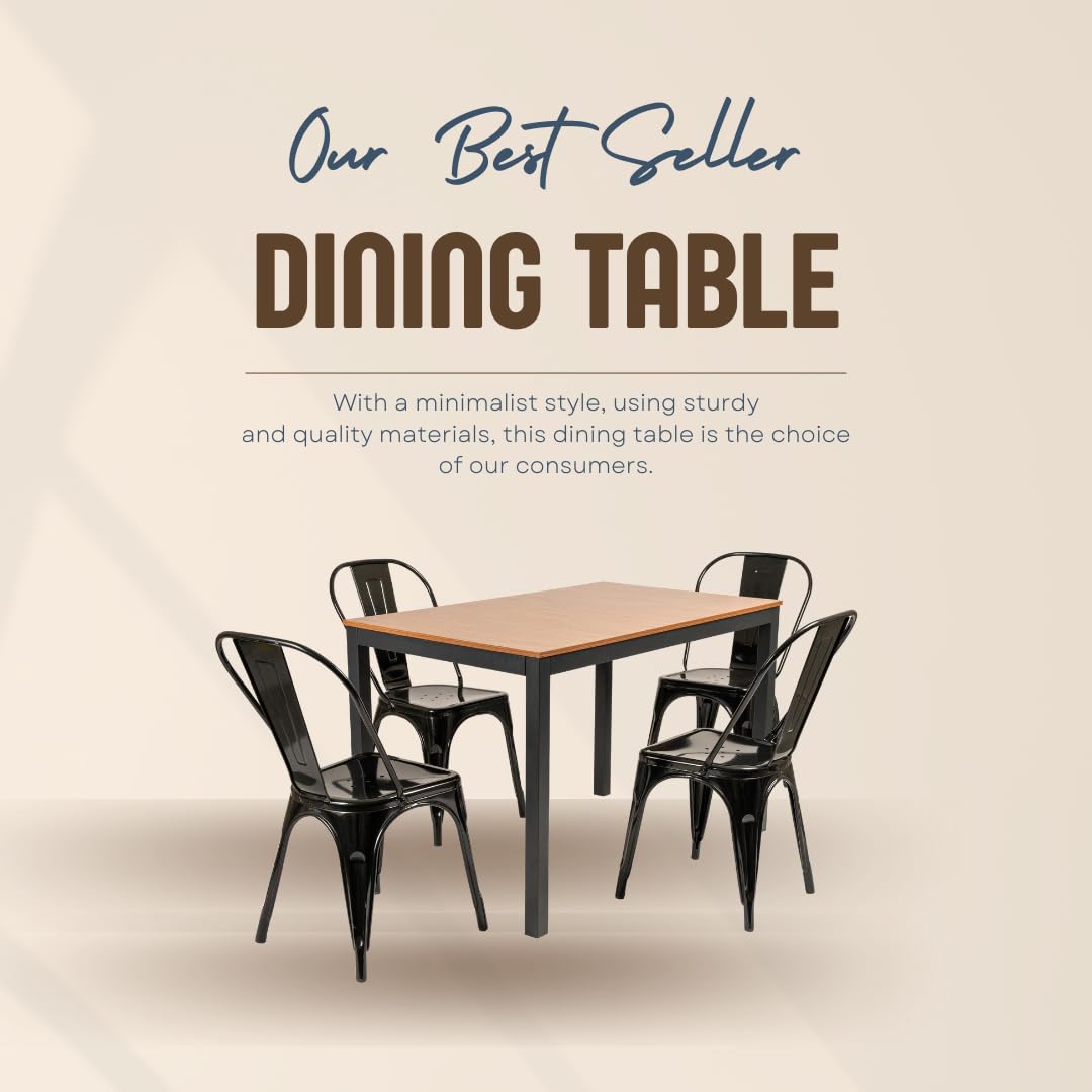Modern Heavy Metal Dining Set with Wood Top 5pcs Dining Set | Strong | Best for Indoor & Outdoor | Kitchen & Restaurants MJ04-Black