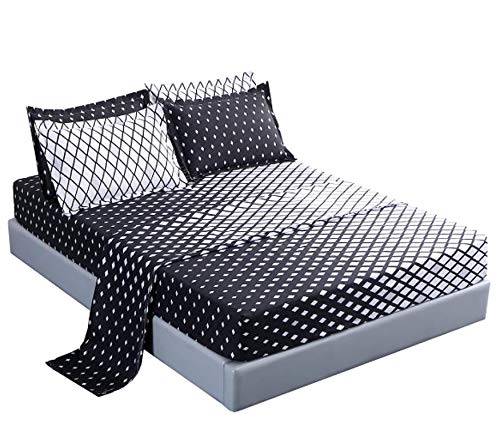 MAG Home Collection Bedding, Black and White Full Sheets, Microfiber Bed Sheet Set Included 1 Flat & 1 Fitted Sheet with 2 Pillowcases, 14 Inches Deep, Full Size