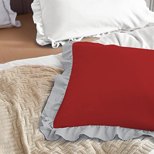 Image of YRM Bedding's Ruffle Beautiful Pillow Cover | Super Soft Elegant Premium Microfiber Frill Pillow Cover Set of 2 (20 inchx30 inch Inches) (Burgundy /Silver Grey)