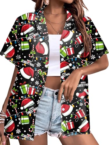 T-shirt de Noël hawaïen boutonné femme tiorhooe une idée cadeau originale et festive