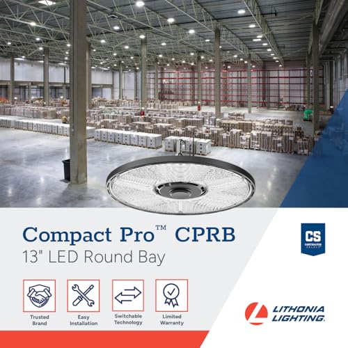Image of Lithonia Lighting Compact Pro Round LED High Bay Light, Ceiling Lighting Fixture, Adjustable 12000 /15000 /18000 Lumens, Selectable 4000K /5000K, UVOLT 120-347V, Black (CPRB ALO13 UVOLT SWW9 80CRI DBL)