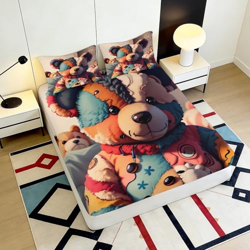 Drap-housse anti-glisse poupée patchwork avec bonnet profond de 25cm
