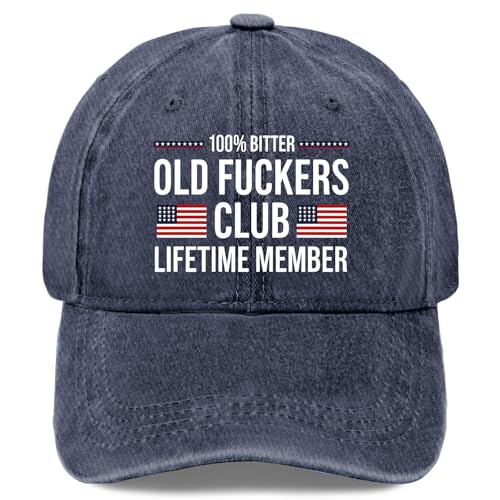 Old Fuckers Club 100 Bitter Lifetime Member Hat for Women Classic Washed Navy Blue