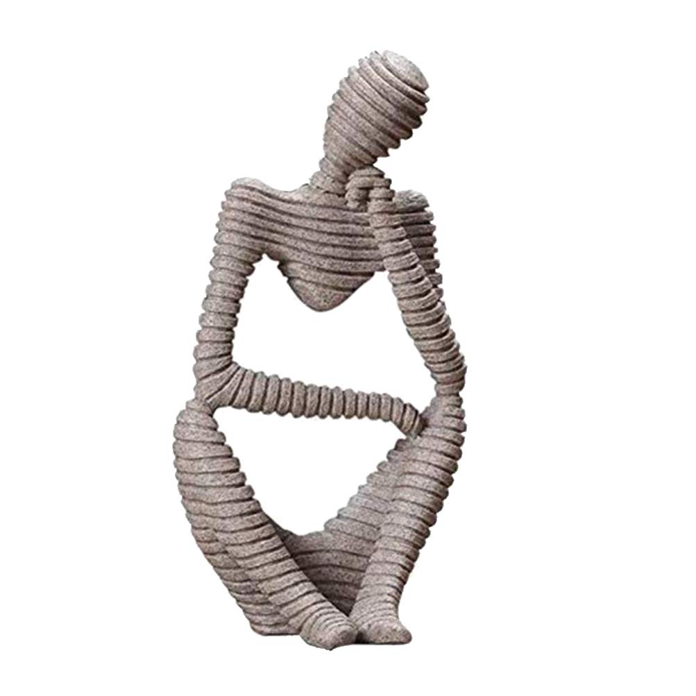 VOSAREA Sandstone Resin Sculpture Thinker Statue Abstract Figure Hand Carved Craft Art for Home Office Desktop Crafts (Thinking Posture)