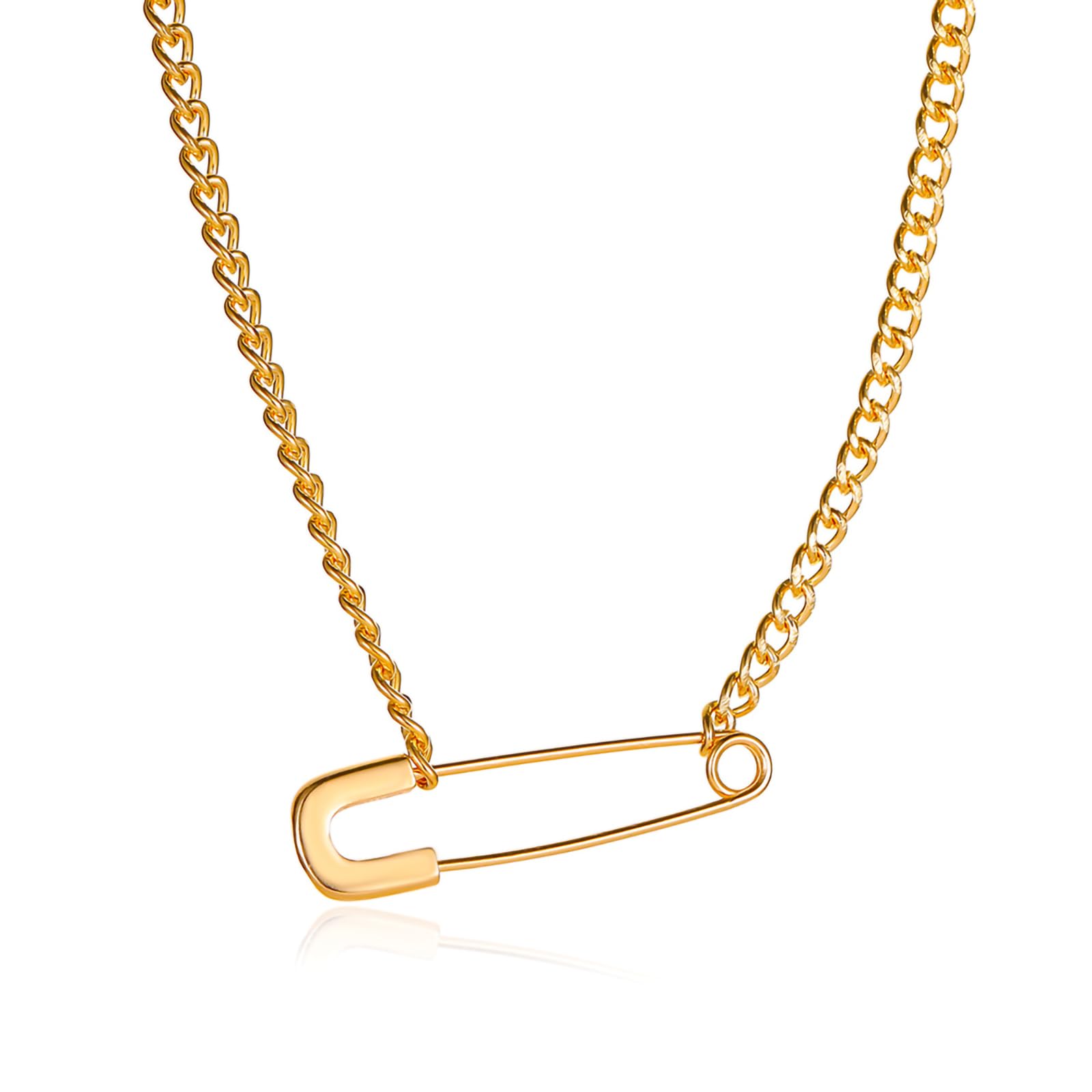 Punk Safety Pin Chain Necklace for Women Men Silver & Gold Tone Metal Alloy Adjustable Cuban Link Choker Goth Grunge Y2K A...