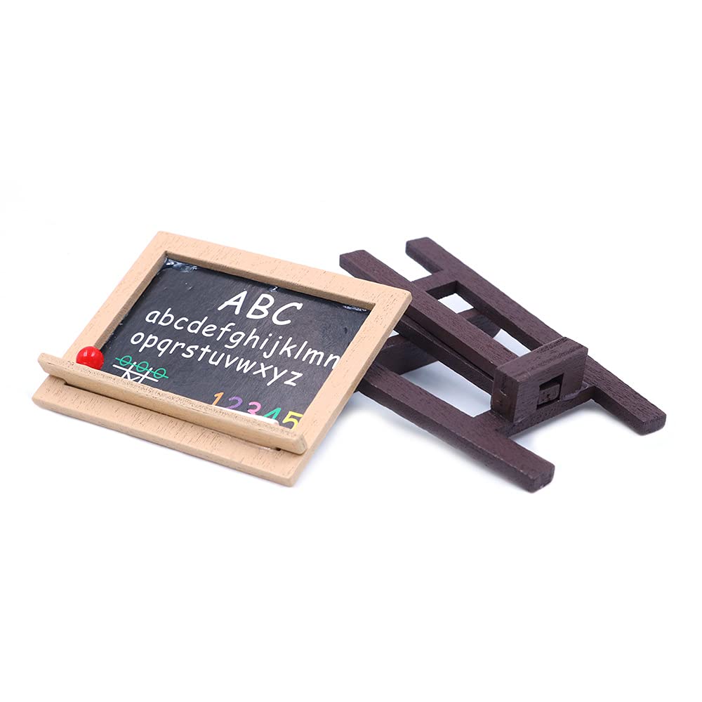 Set 4 Pezzi Mini Cavalletto In Legno E Lavagna In Miniatura – Accessori Per Casa Delle Bambole 1:12 – Decorazioni In Scala Per Mini Giardini E Diarama - 3
