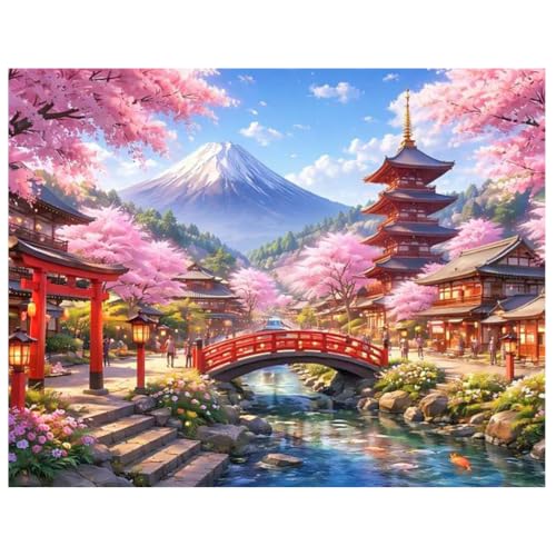 JISHSHAY Diamond Painting Paysage Japonais Diamant Painting Cerisier Broderie Diamant Torii Diamond Art Mont Fuji Kit Mosaique Adulte Bricolage Adulte Point de...