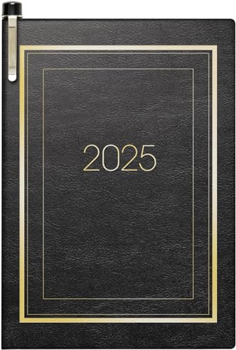 BRUNNEN Taschenkalender Modell 713 (2025), 2 Seiten = 1 Woche, A7, 160 Seiten, SOFT-Einband mit Ziergoldrand, schwarz