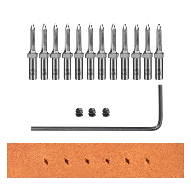WUTA Removable Leather Hole Punch,Versatile Leather Stitching Punch,Leather Hole Punch Tool Set,Leather Stitch Punch for Leather Stitching Punch Craft DIY（12 x Diamond Head）-image-3