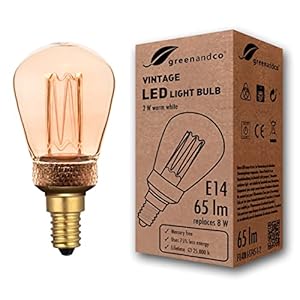 greenandco® vintage ledlamp in retrostijl, sfeerverlichting, Edison gloeilamp, 1800 K, extra warmwit, 300 °, 230 V, flikkervrij, niet dimbaar, E14 St45, Verpakking van 1